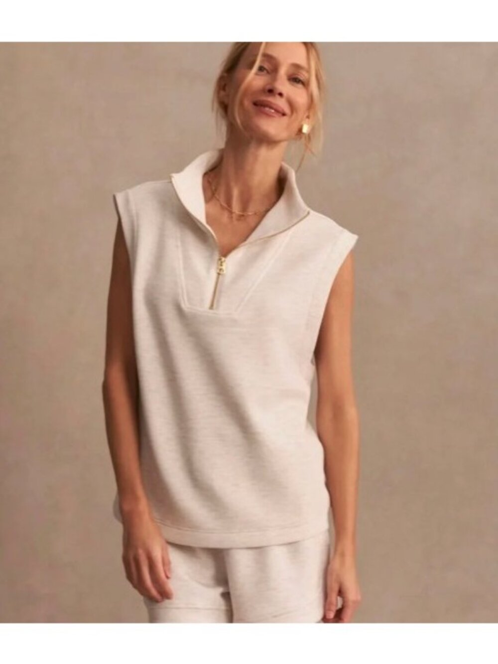 Varley Double Soft Magnolia 2.0 Half Zip Tank Women Medium Ivory Marl Sleeveless